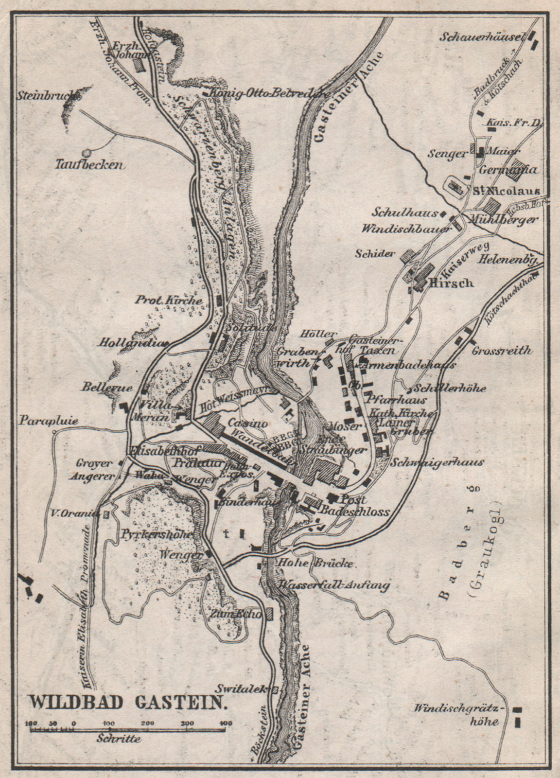 WILDBAD/BAD GASTEIN town plan stadtplan. Austria Österreich. SMALL 1896 map